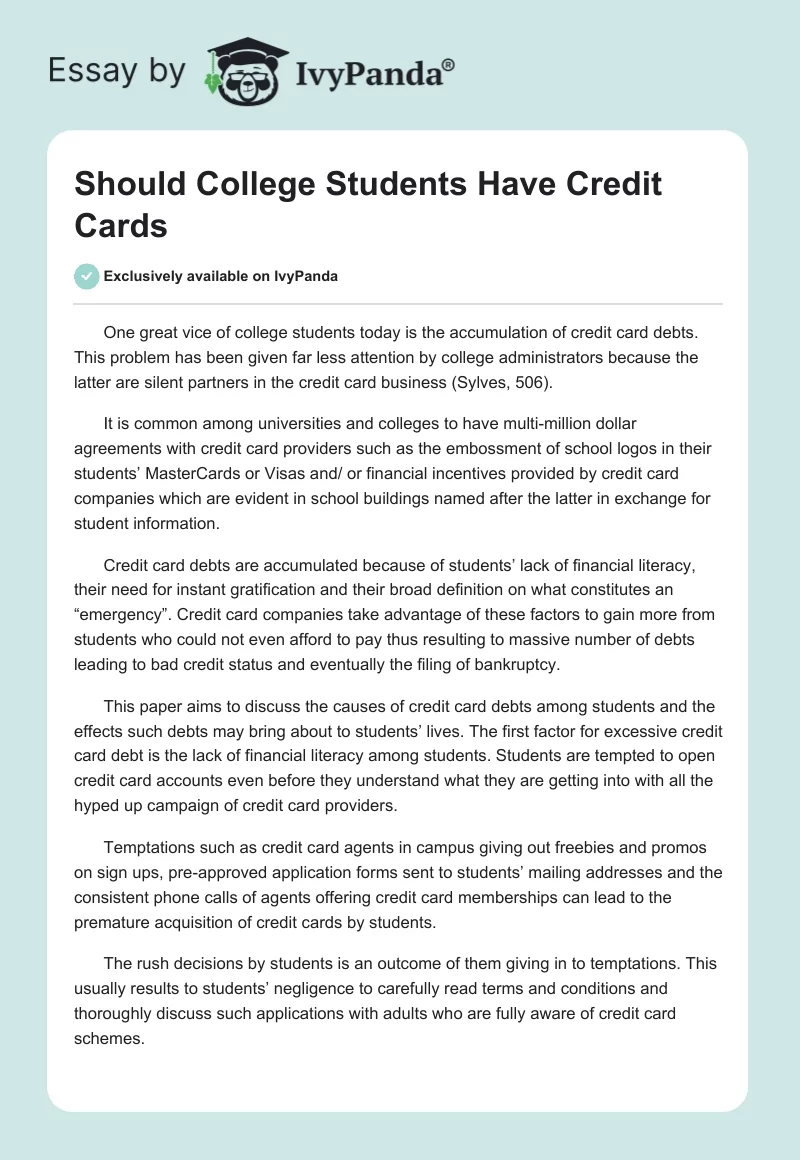 Should College Students Have Credit Cards. Page 1