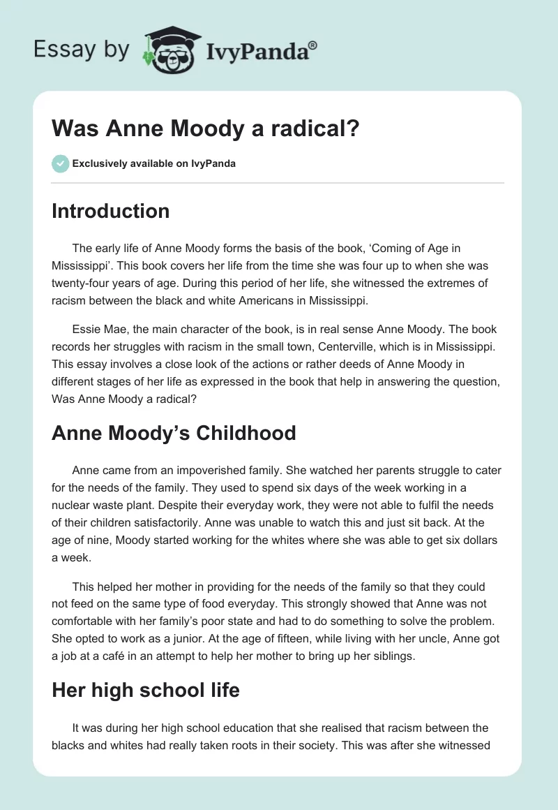 Was Anne Moody a Radical?. Page 1