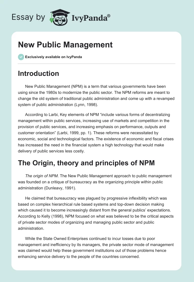 New Public Management. Page 1
