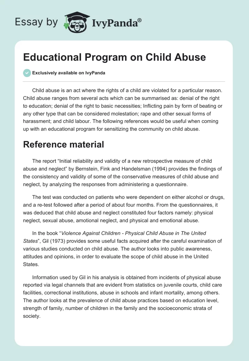 Educational Program on Child Abuse. Page 1
