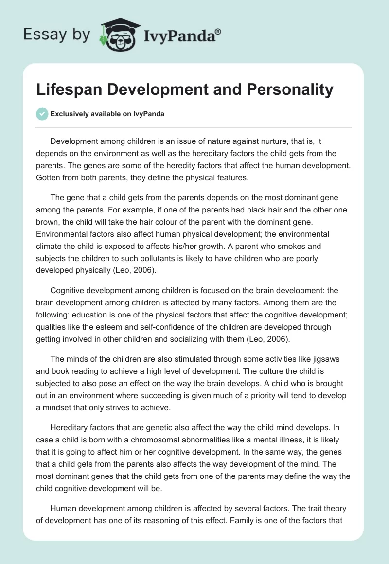 Lifespan Development and Personality. Page 1