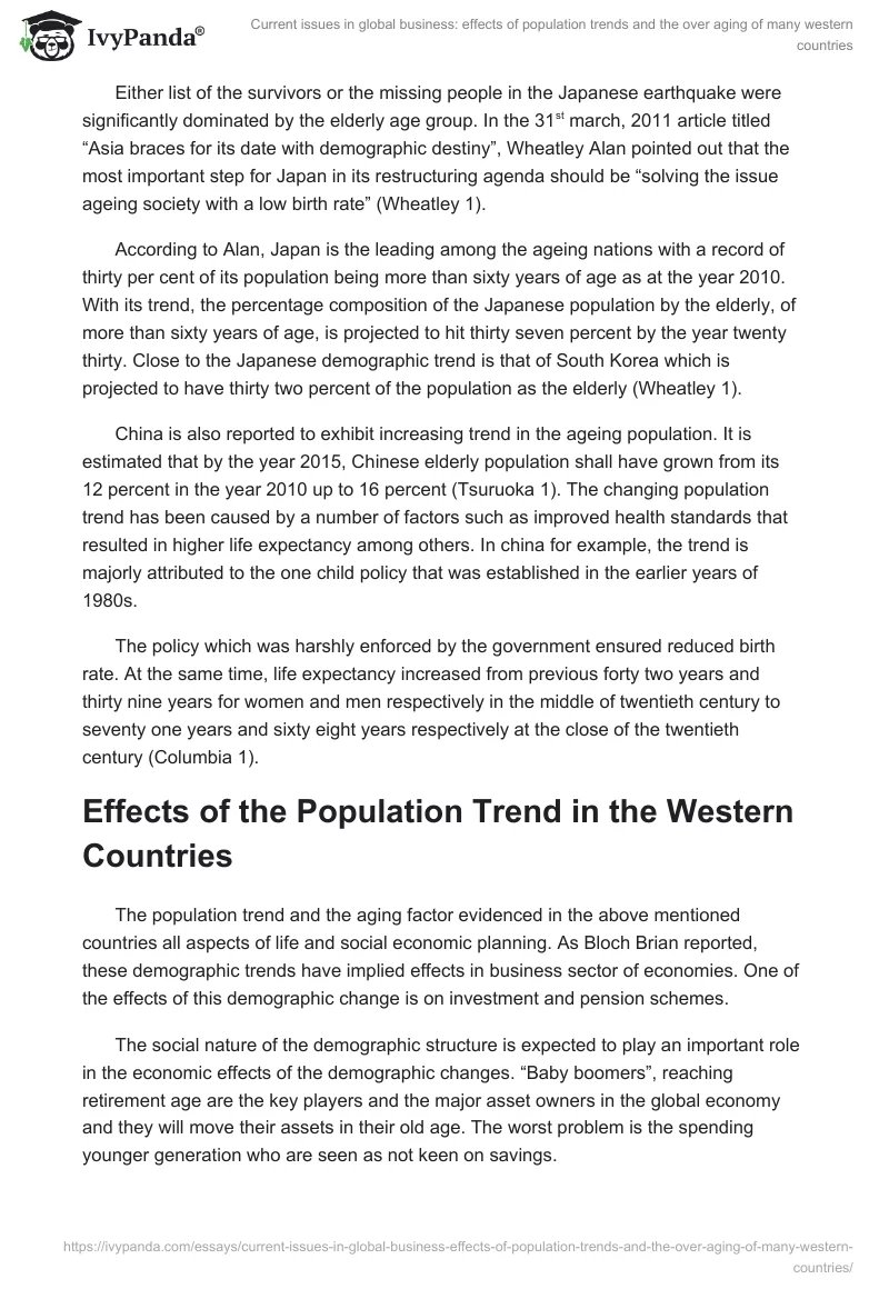 Current Issues in Global Business: Effects of Population Trends and the Over Aging of Many Western Countries. Page 3