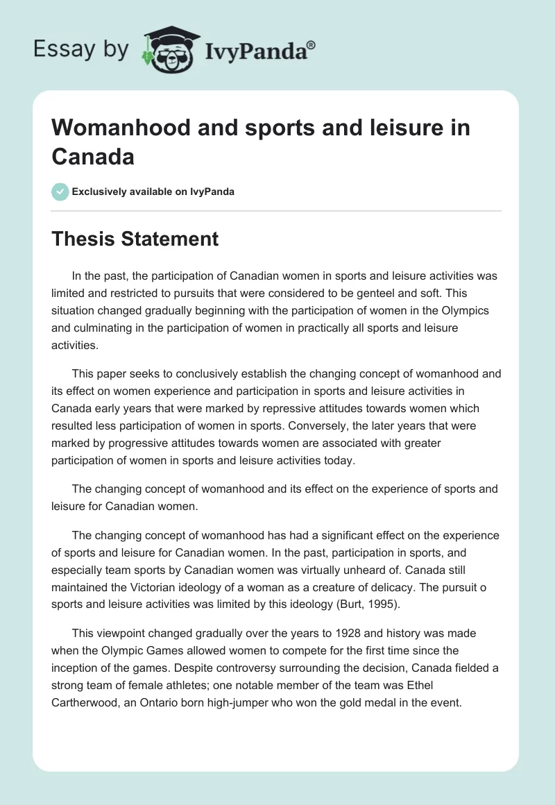 Womanhood and sports and leisure in Canada. Page 1