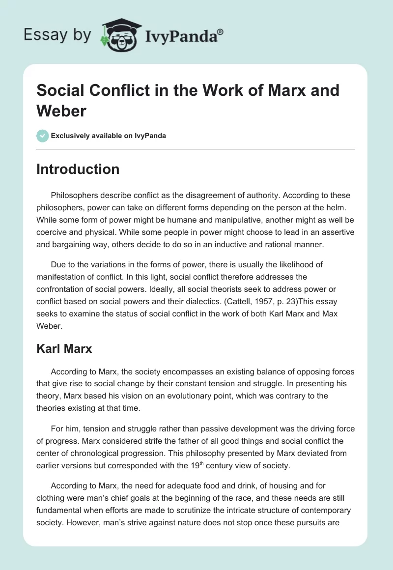 Social Conflict in the Work of Marx and Weber. Page 1