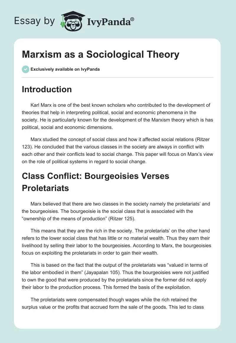 Marxism as a Sociological Theory. Page 1