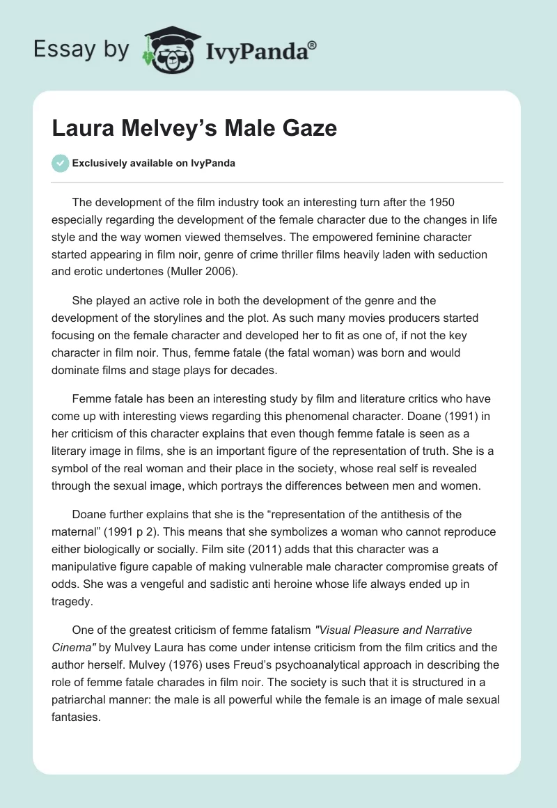 Laura Melvey’s Male Gaze. Page 1