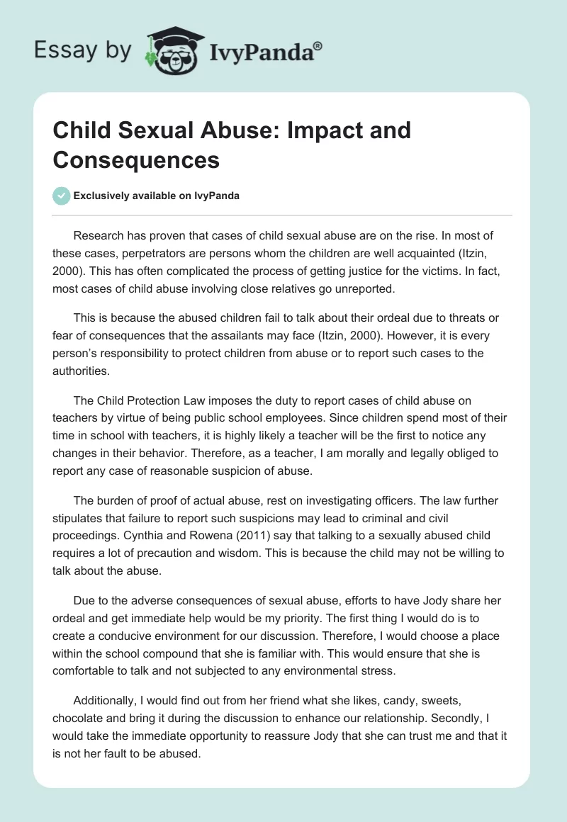 Child Sexual Abuse: Impact and Consequences. Page 1