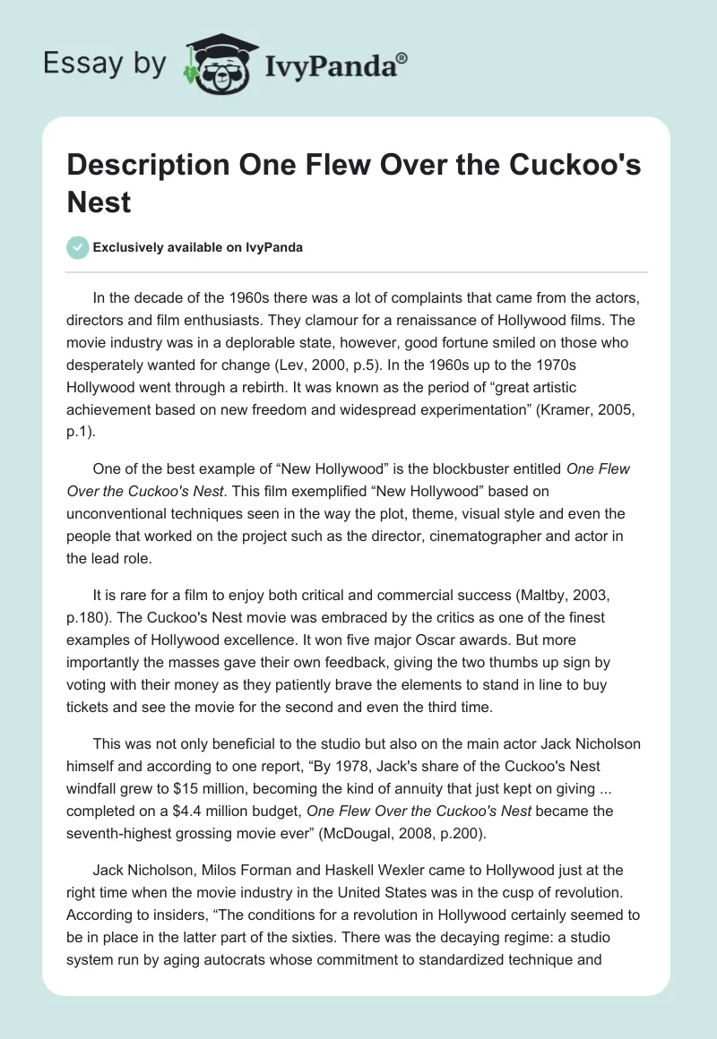 Description "One Flew Over the Cuckoo's Nest". Page 1