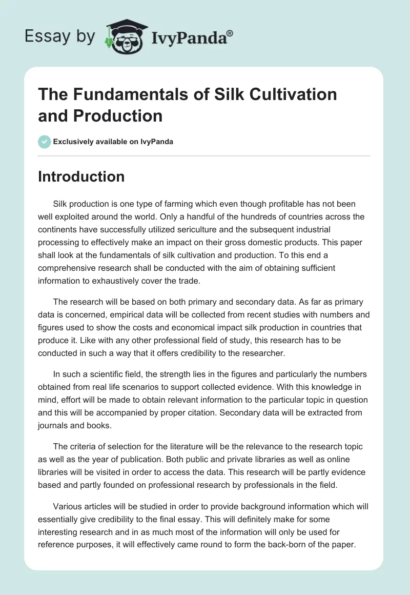The Fundamentals of Silk Cultivation and Production. Page 1