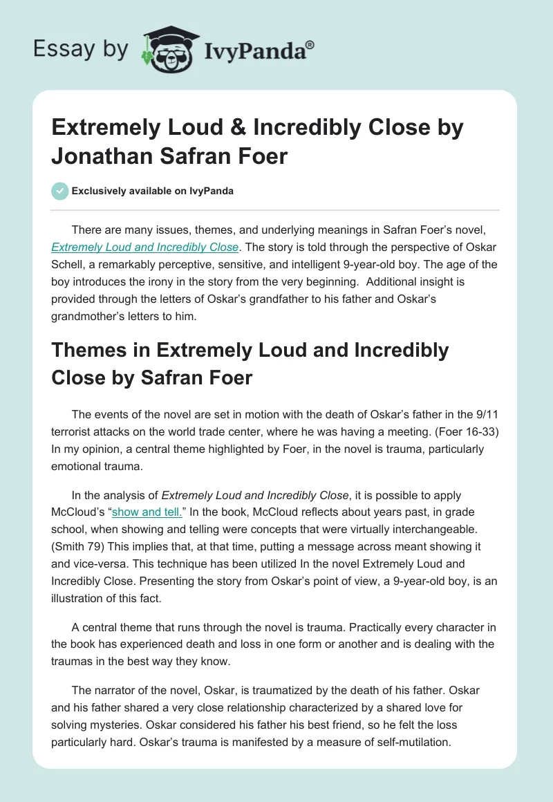 "Extremely Loud & Incredibly Close" by Jonathan Safran Foer. Page 1