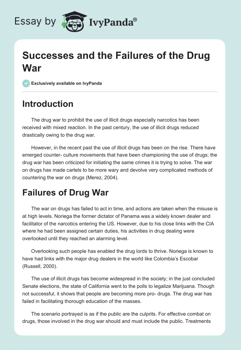 Successes and the Failures of the "Drug War". Page 1