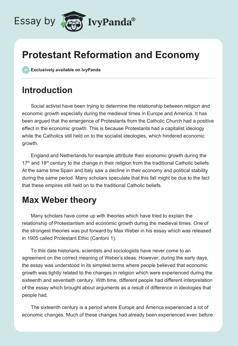 Protestant Reformation and Economy. Page 1