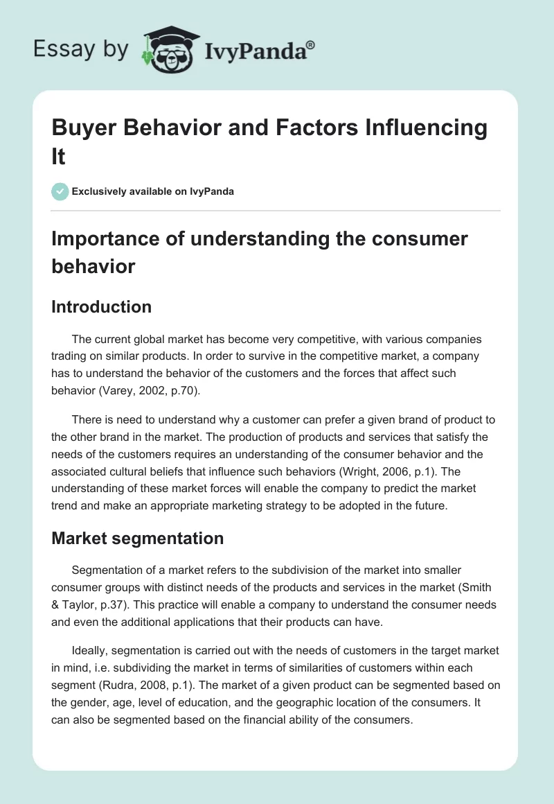 Buyer Behavior and Factors Influencing It. Page 1
