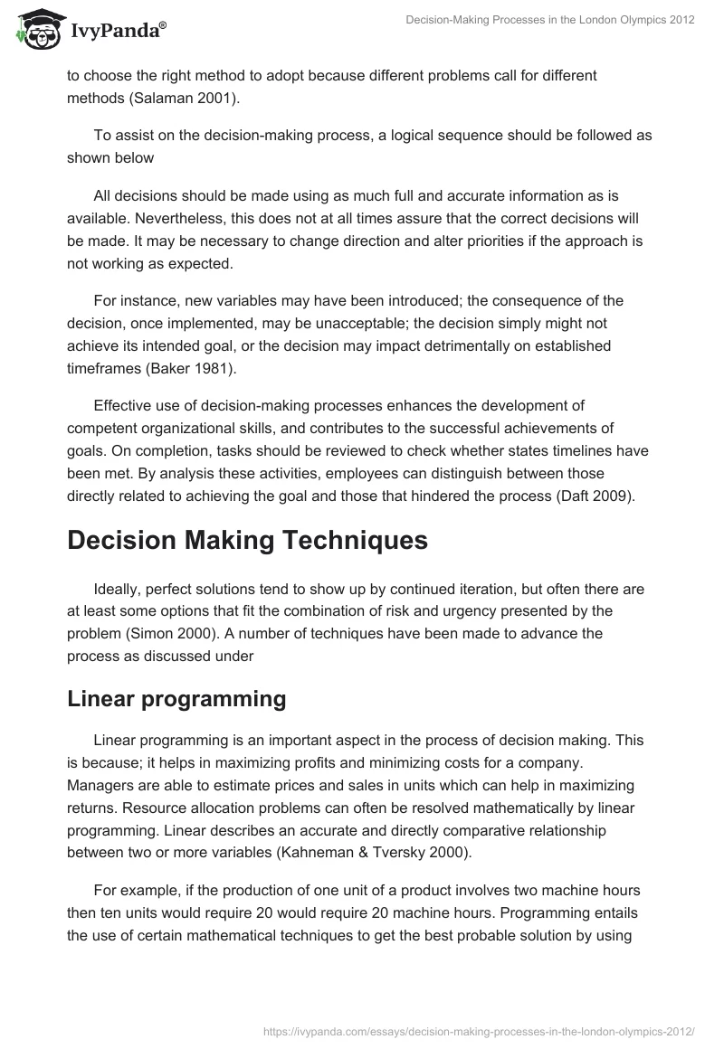 Decision-Making Processes in the London Olympics 2012. Page 3