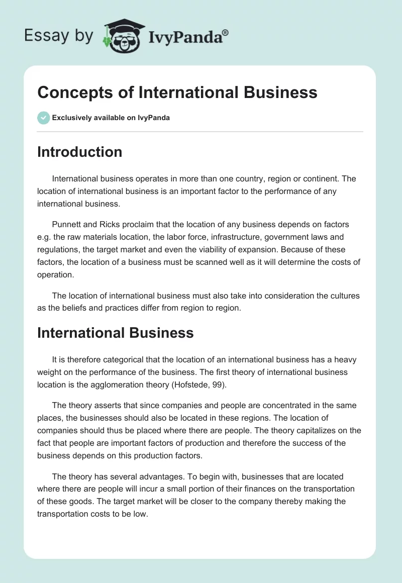 Concepts of International Business. Page 1
