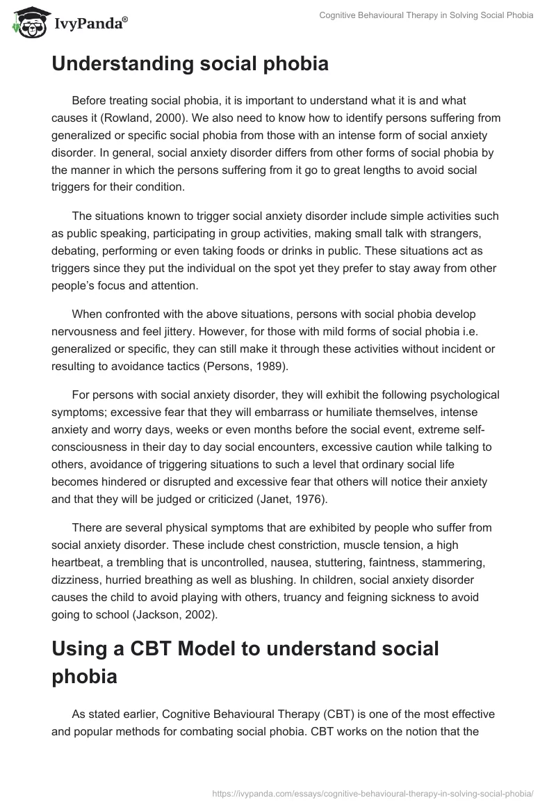 Cognitive Behavioural Therapy in Solving Social Phobia. Page 2