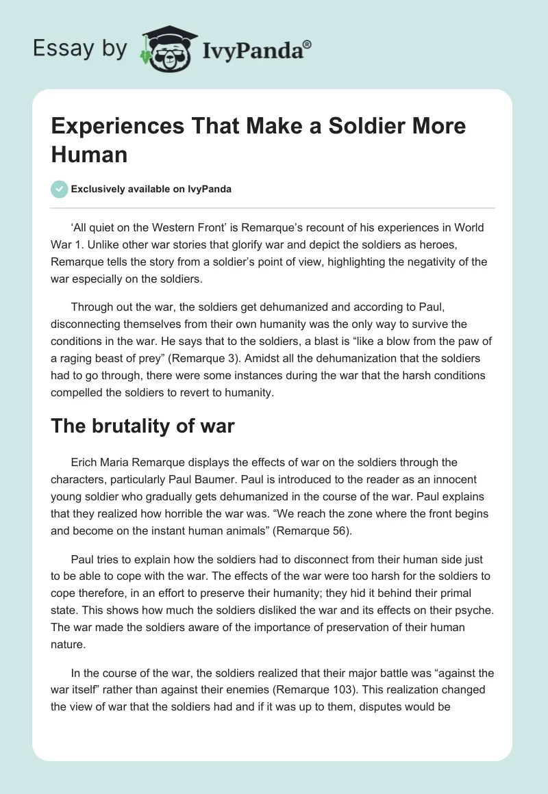 Experiences That Make a Soldier More Human. Page 1