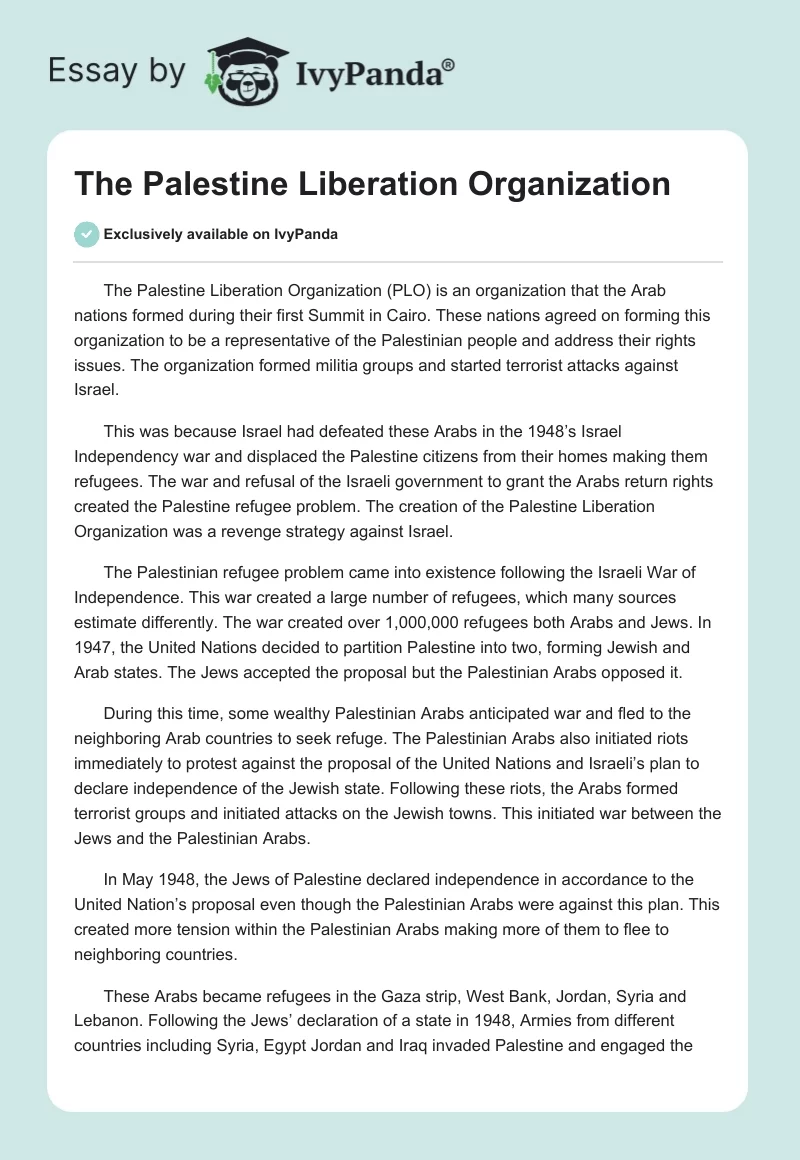 The Palestine Liberation Organization. Page 1