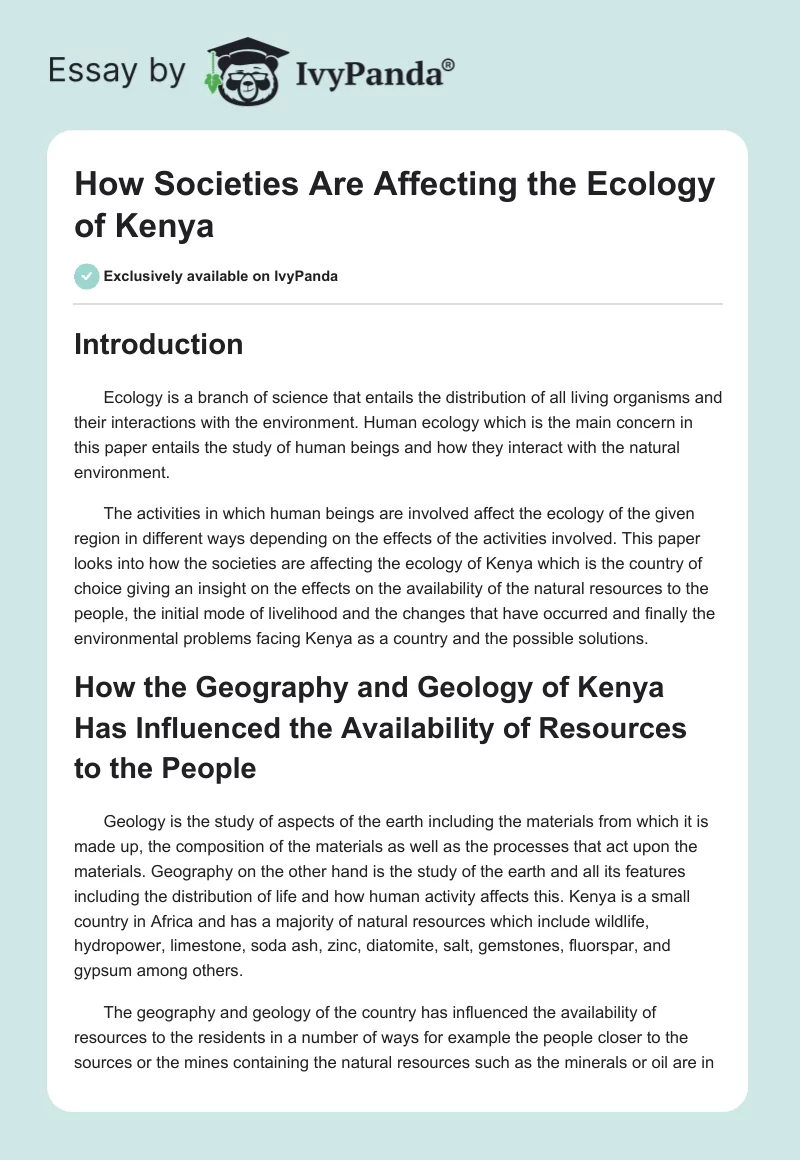 How Societies Are Affecting the Ecology of Kenya. Page 1