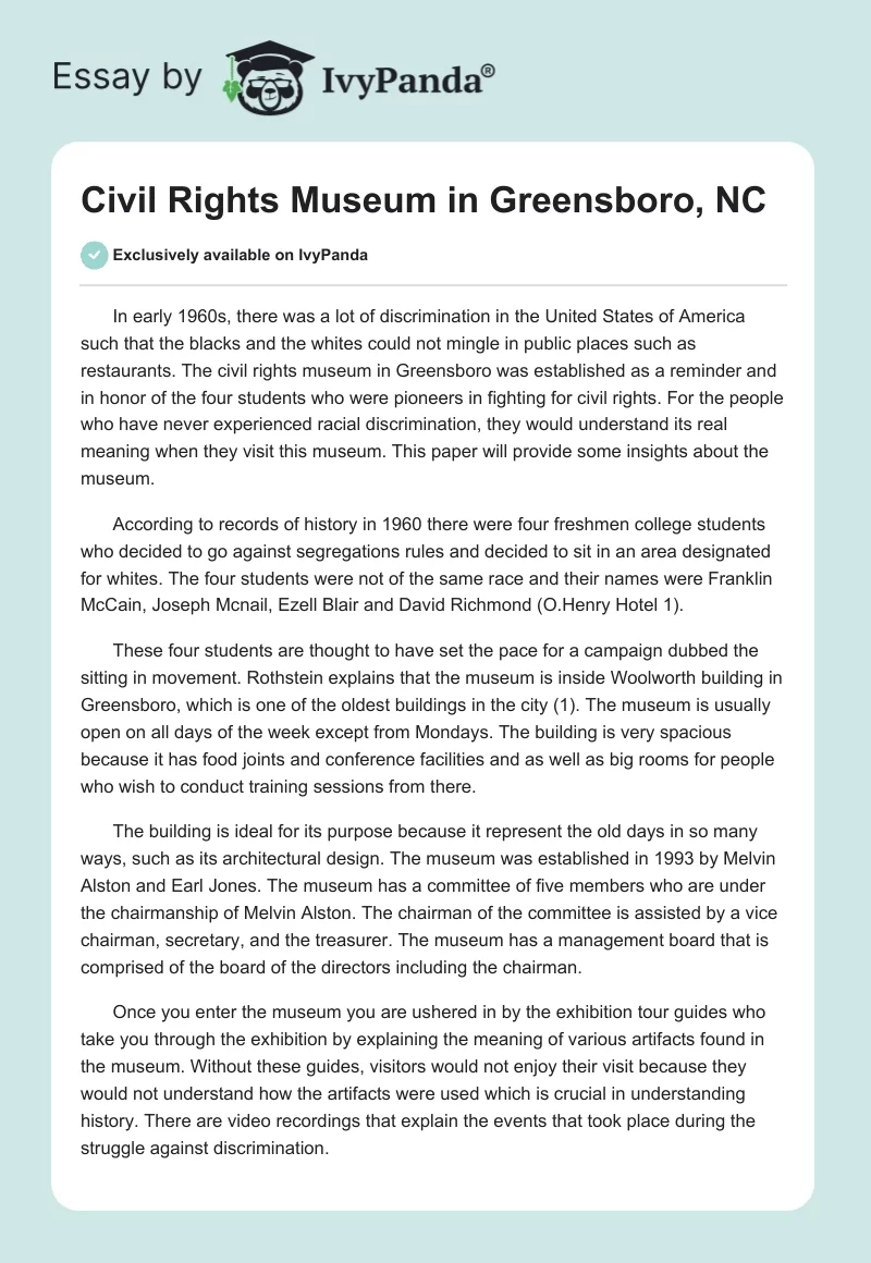 Civil Rights Museum in Greensboro, NC. Page 1