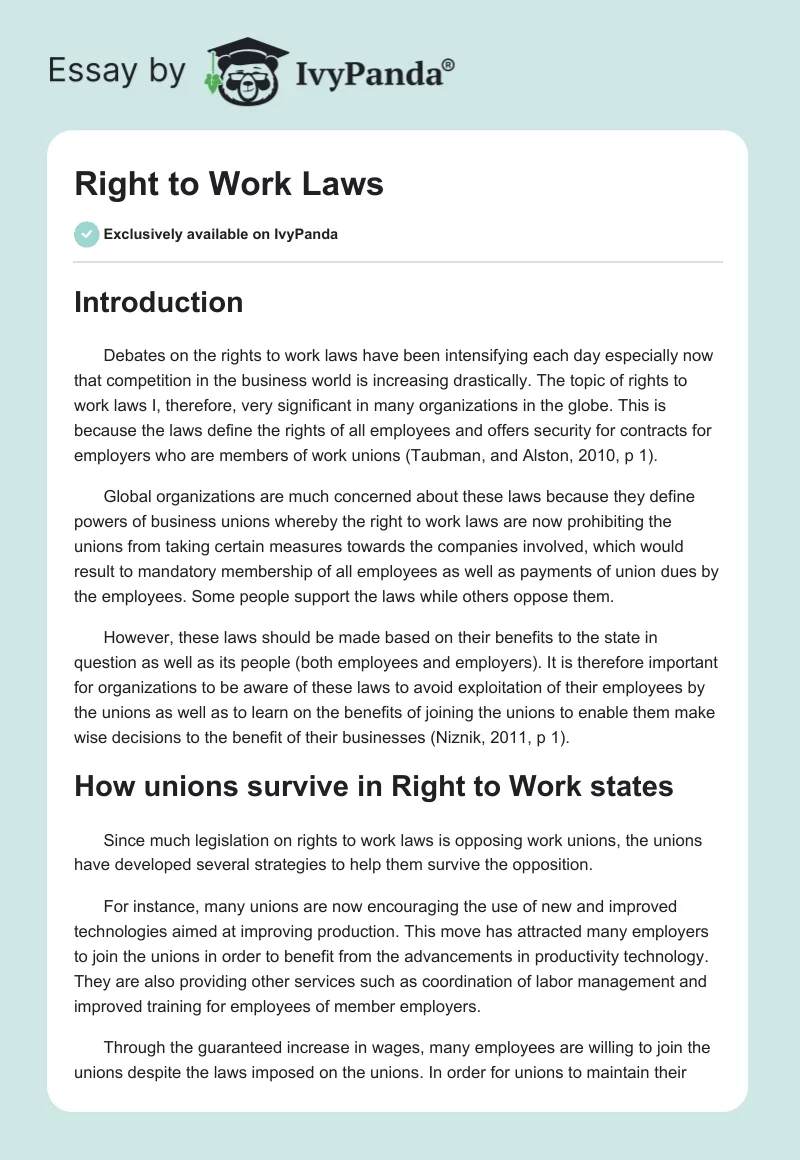 Right to Work Laws. Page 1
