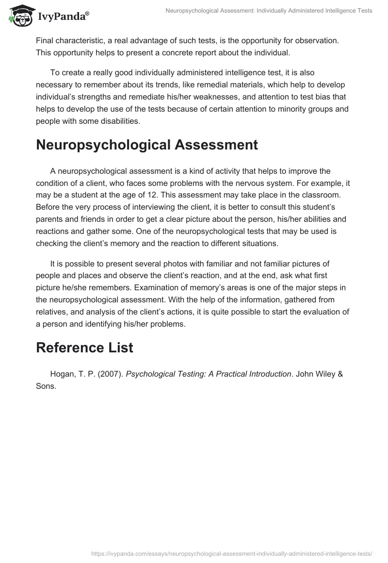 Neuropsychological Assessment: Individually Administered Intelligence Tests. Page 2