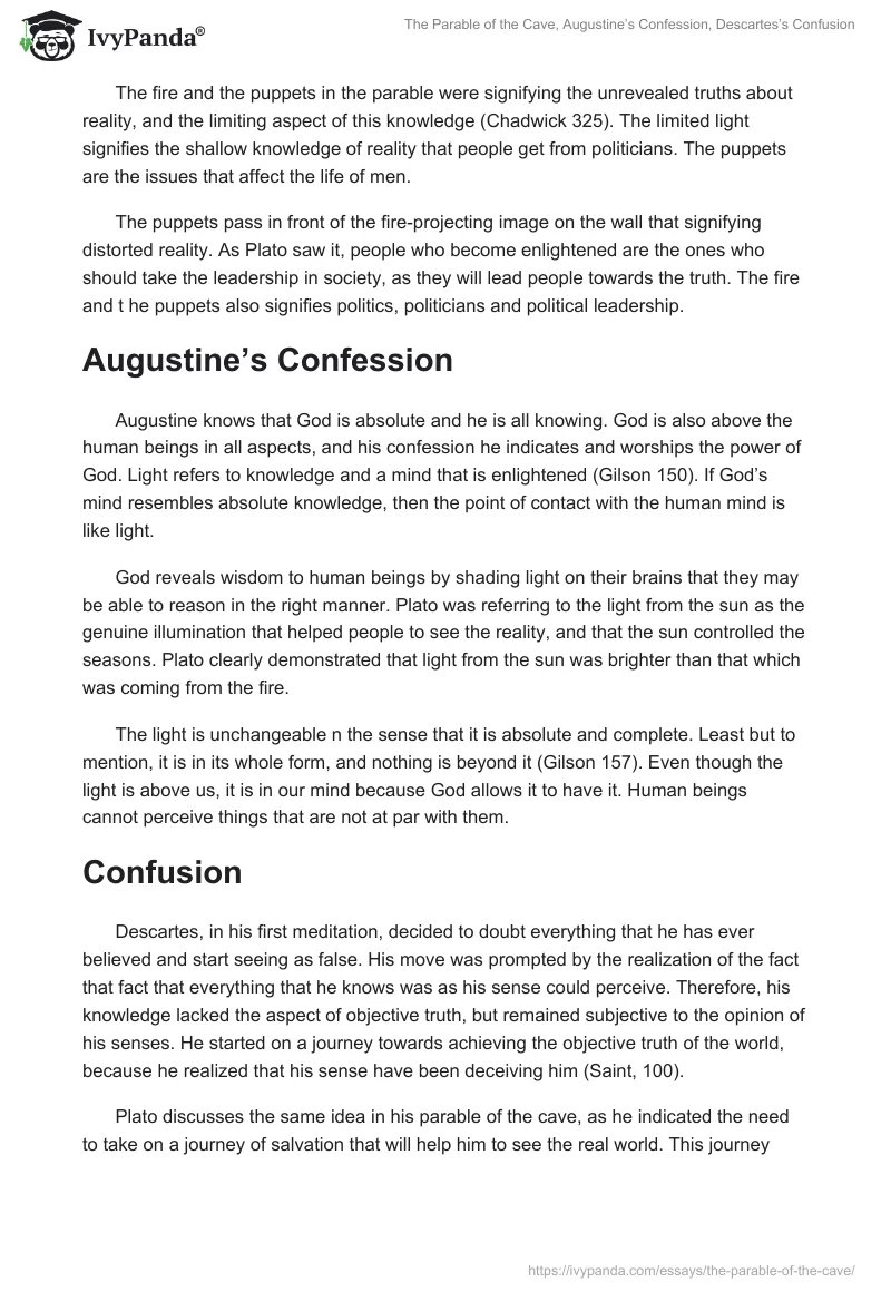 The Parable of the Cave, Augustine’s Confession, Descartes’s Confusion. Page 2