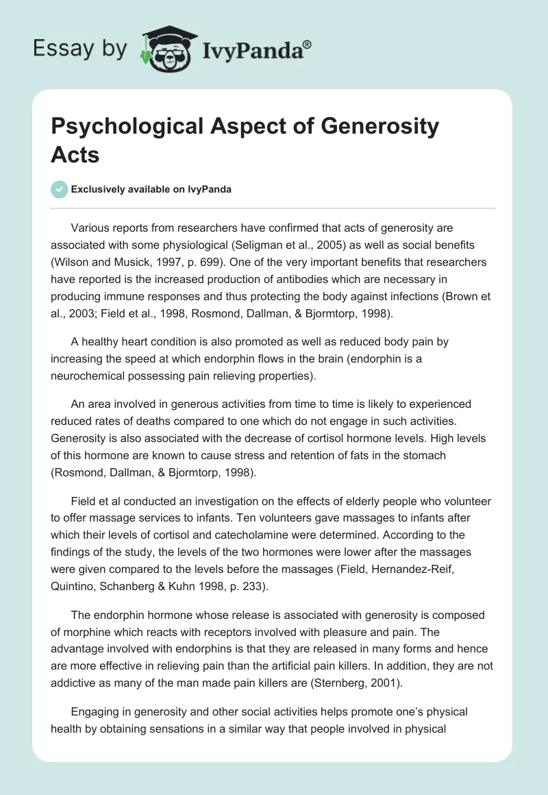 Psychological Aspect of Generosity Acts. Page 1