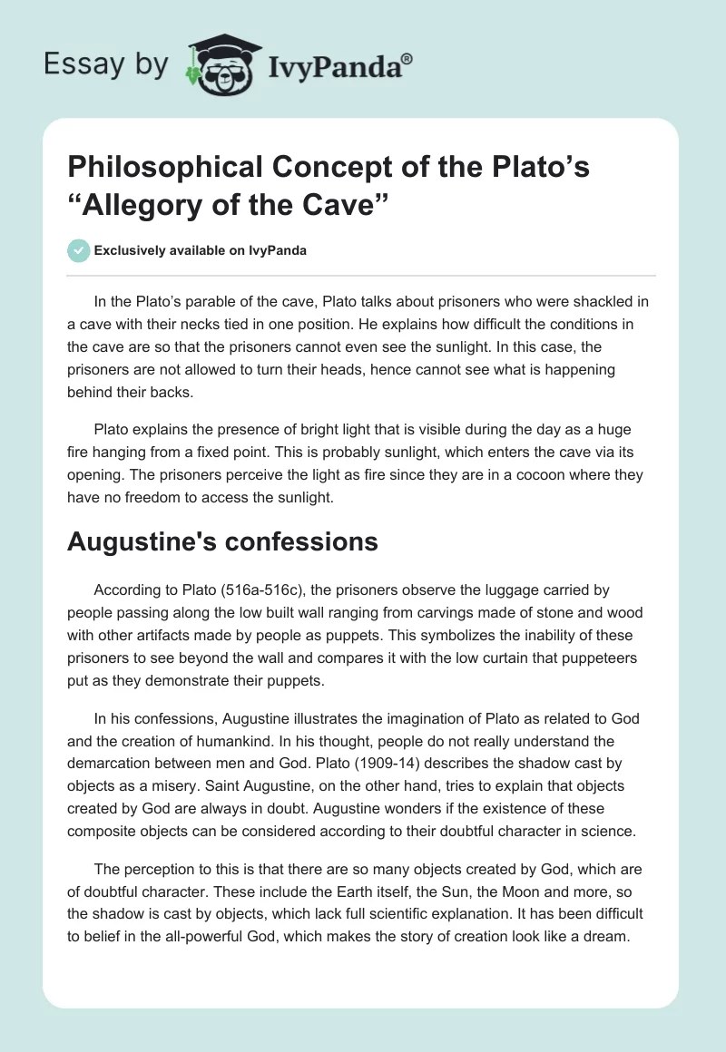 Philosophical Concept of the Plato’s “Allegory of the Cave”. Page 1