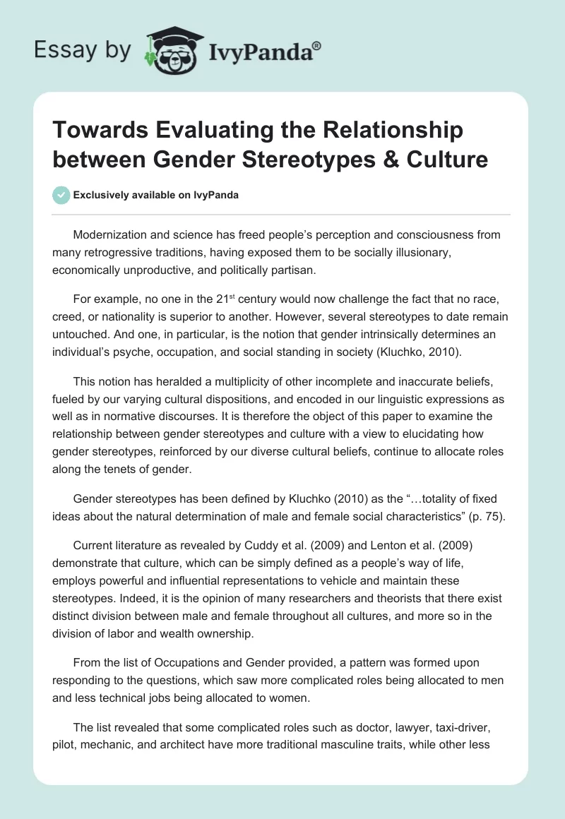 Towards Evaluating the Relationship Between Gender Stereotypes & Culture. Page 1