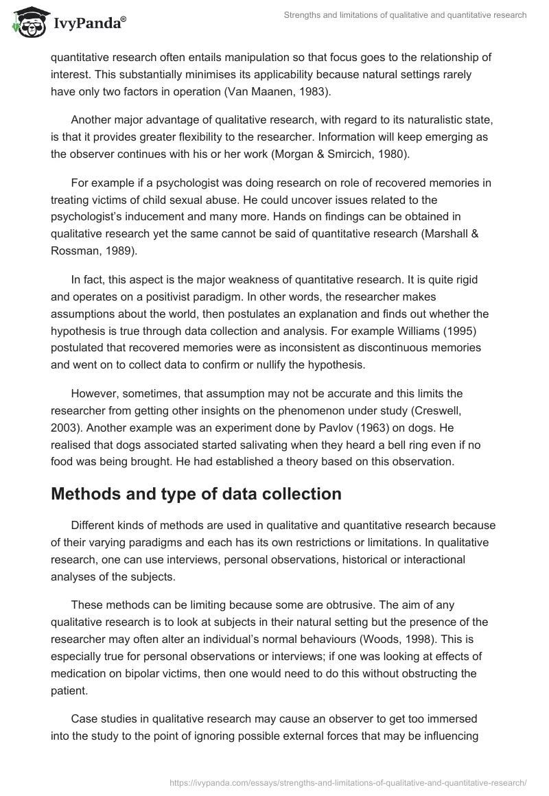 Strengths and limitations of qualitative and quantitative research. Page 2