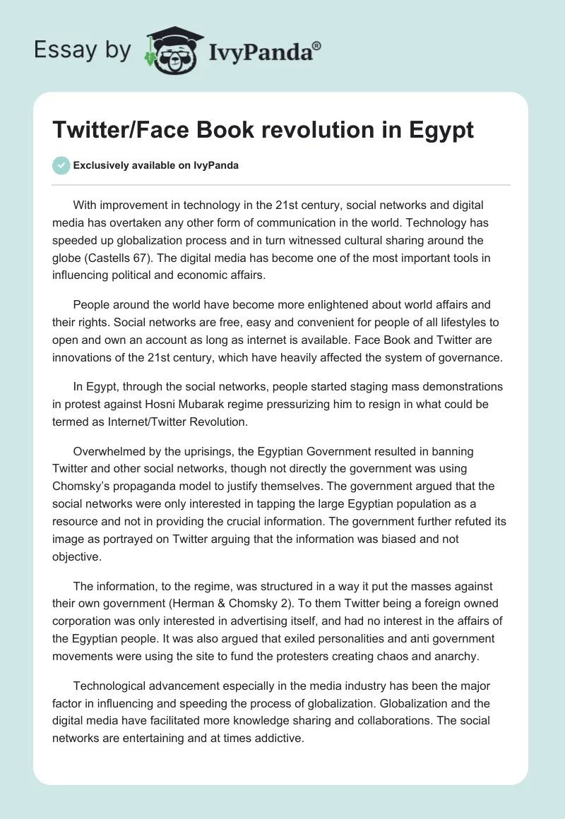 Twitter/Facebook Revolution in Egypt. Page 1