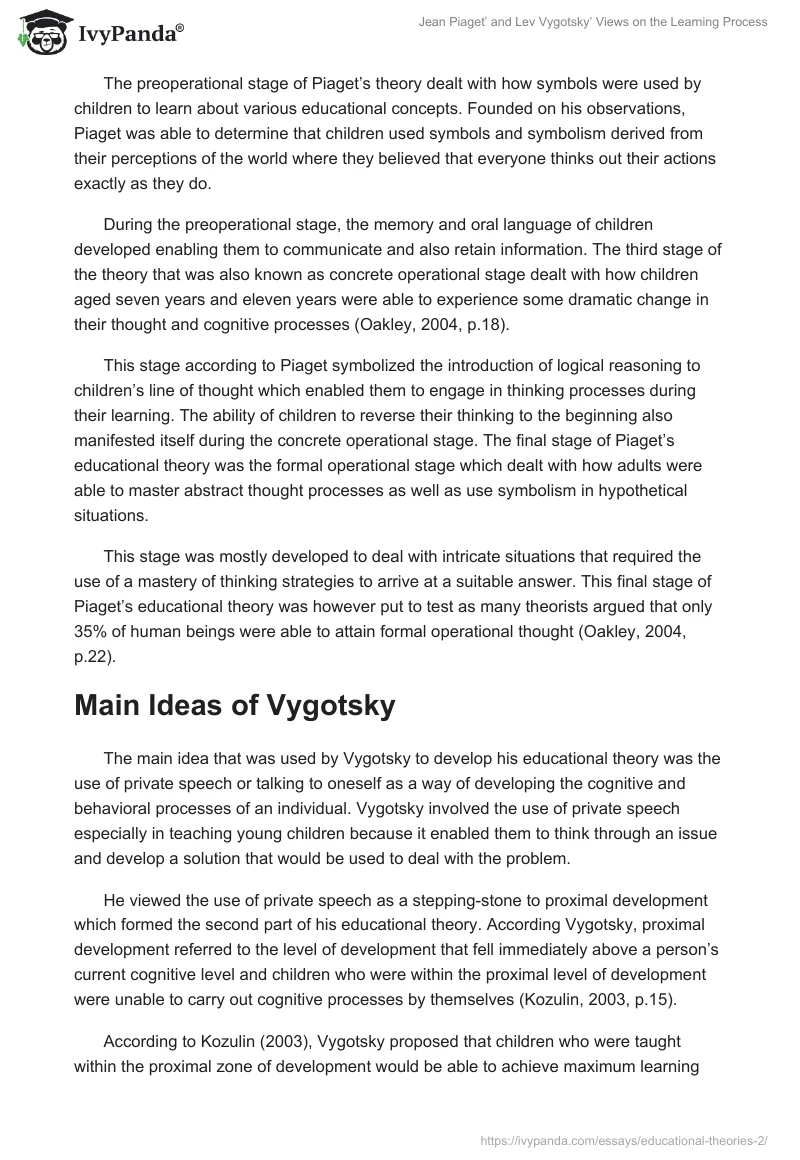 Jean Piaget’ and Lev Vygotsky’ Views on the Learning Process. Page 3