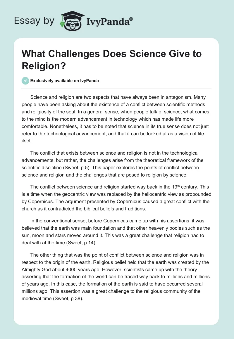 What Challenges Does Science Give to Religion?. Page 1