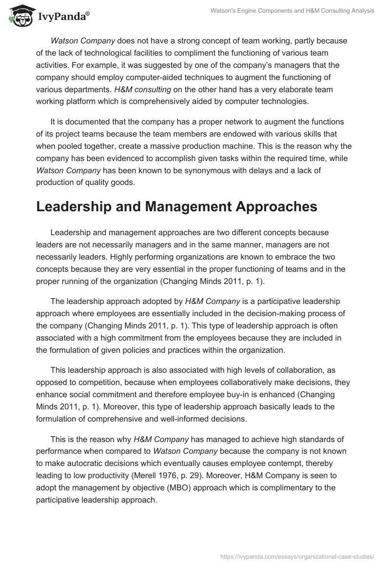 Watson's Engine Components and H&M Consulting Analysis. Page 5