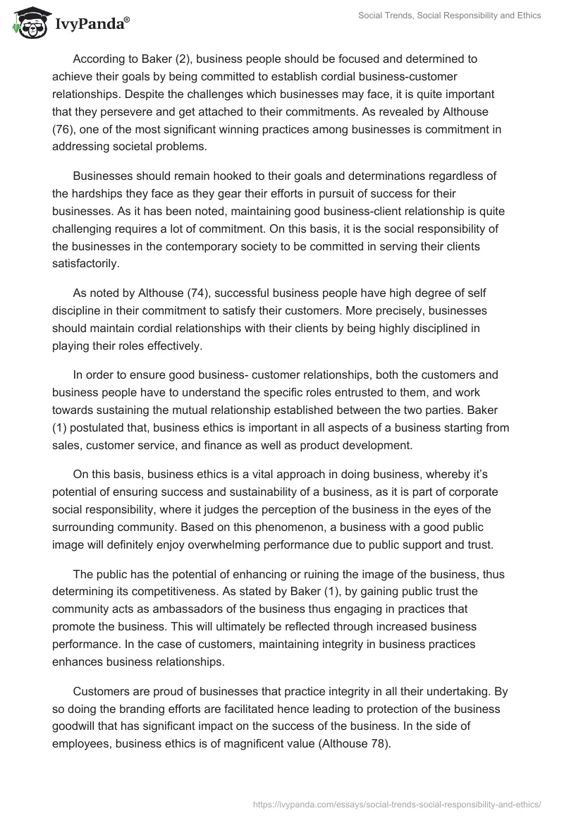 Social Trends, Social Responsibility and Ethics. Page 2
