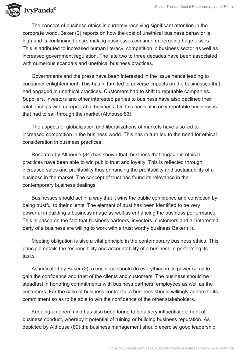 Social Trends, Social Responsibility and Ethics. Page 3