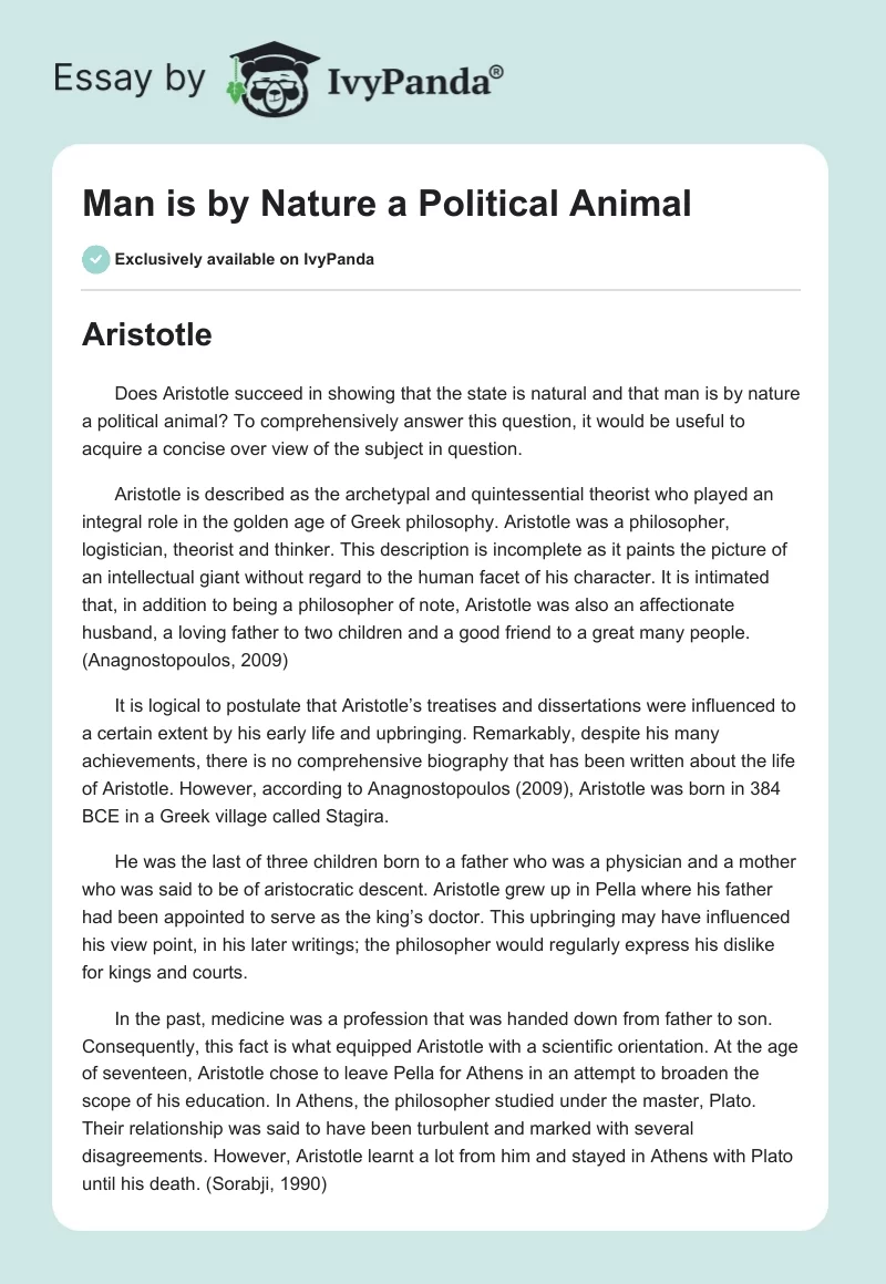 Man is by Nature a Political Animal. Page 1