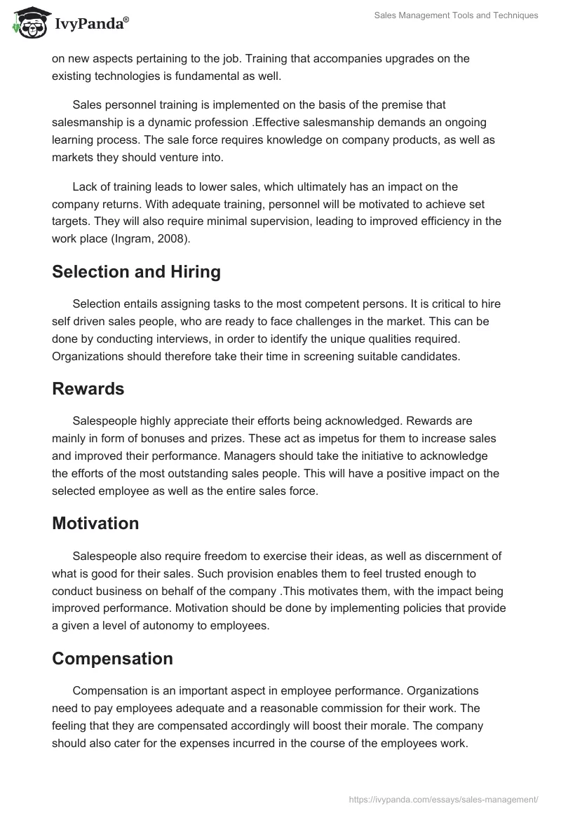 Sales Management Tools and Techniques. Page 2