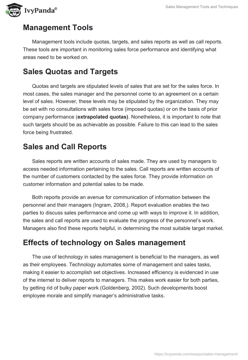 Sales Management Tools and Techniques. Page 3