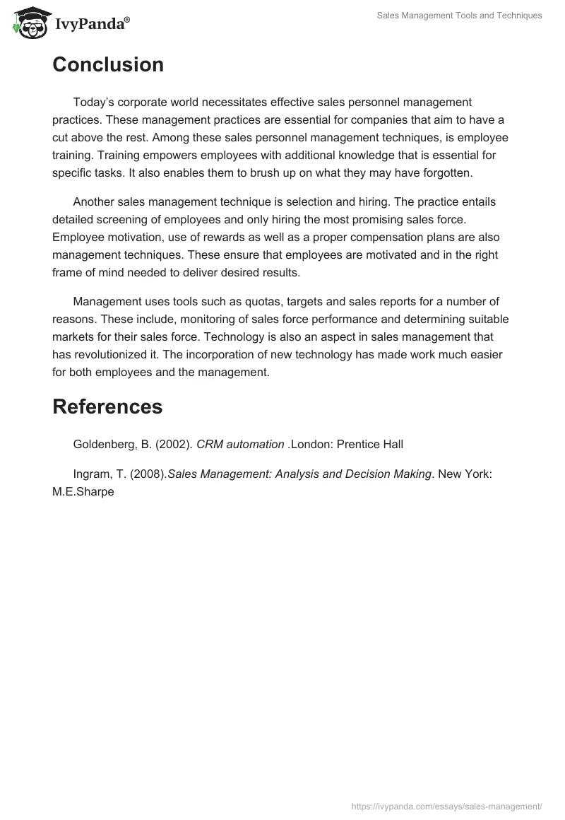 Sales Management Tools and Techniques. Page 4