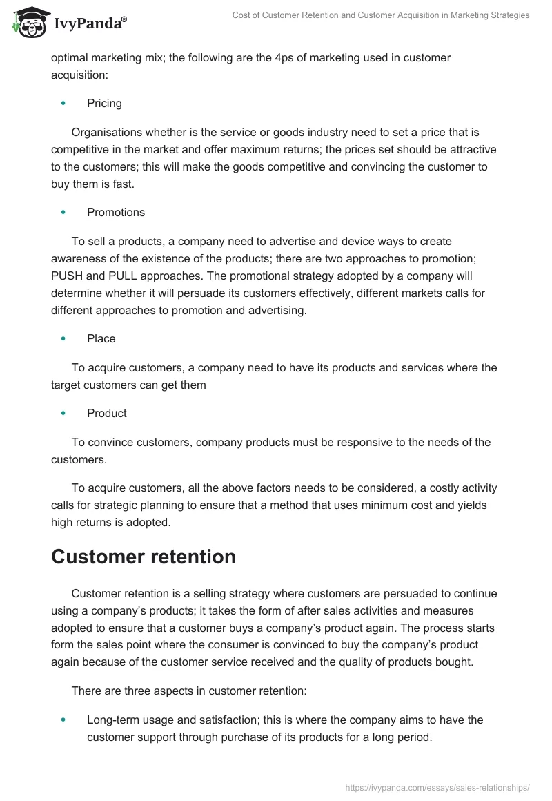 Cost of Customer Retention and Customer Acquisition in Marketing Strategies. Page 2