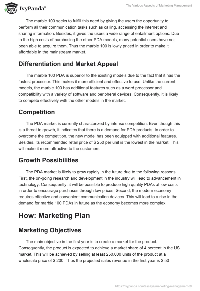 The Various Aspects of Marketing Management. Page 3