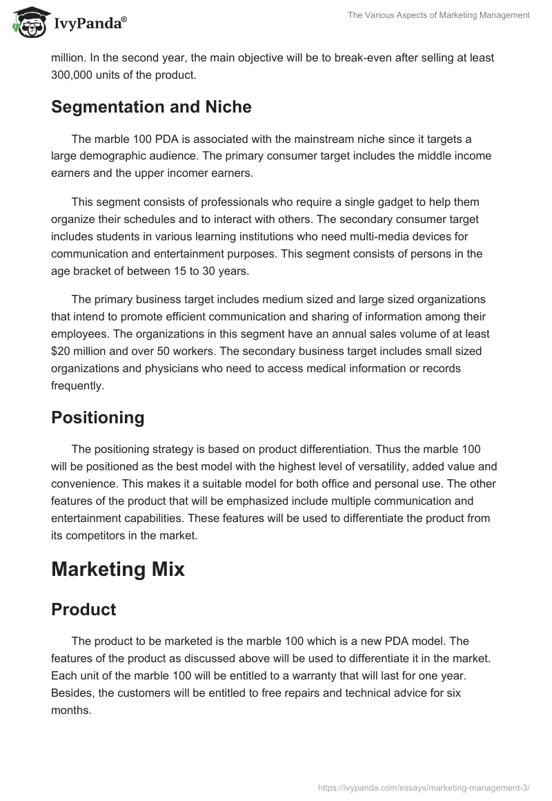 The Various Aspects of Marketing Management. Page 4