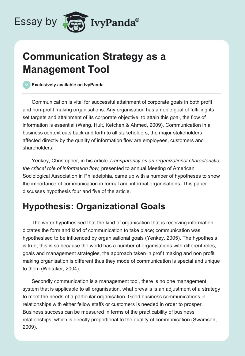 Communication Strategy as a Management Tool. Page 1