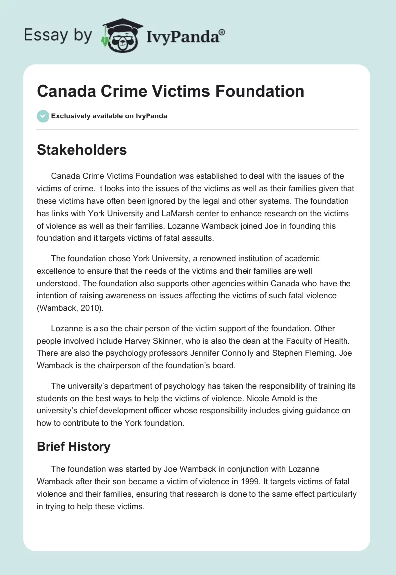 Canada Crime Victims Foundation. Page 1