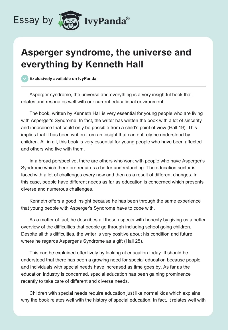 Asperger syndrome, the universe and everything by Kenneth Hall. Page 1