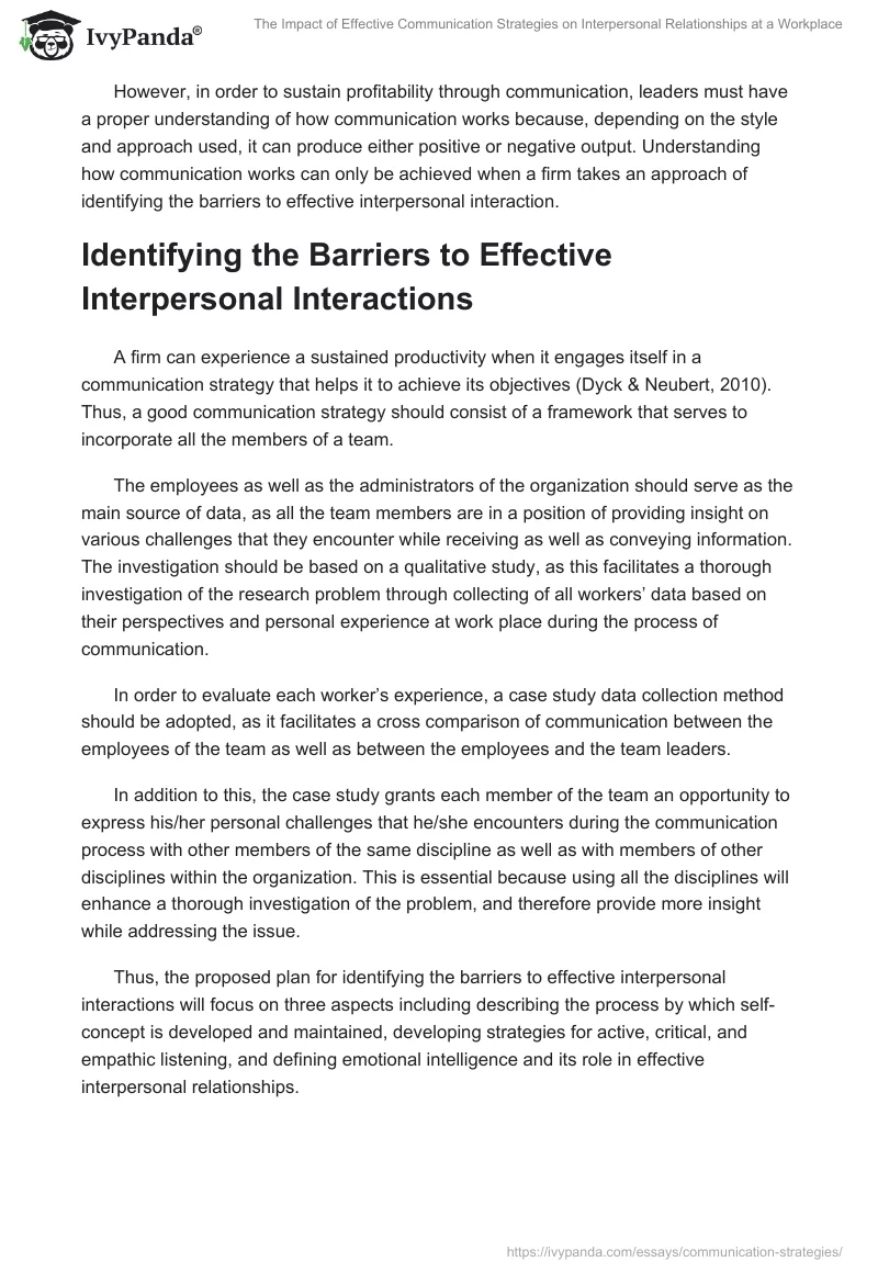 The Impact of Effective Communication Strategies on Interpersonal Relationships at a Workplace. Page 2