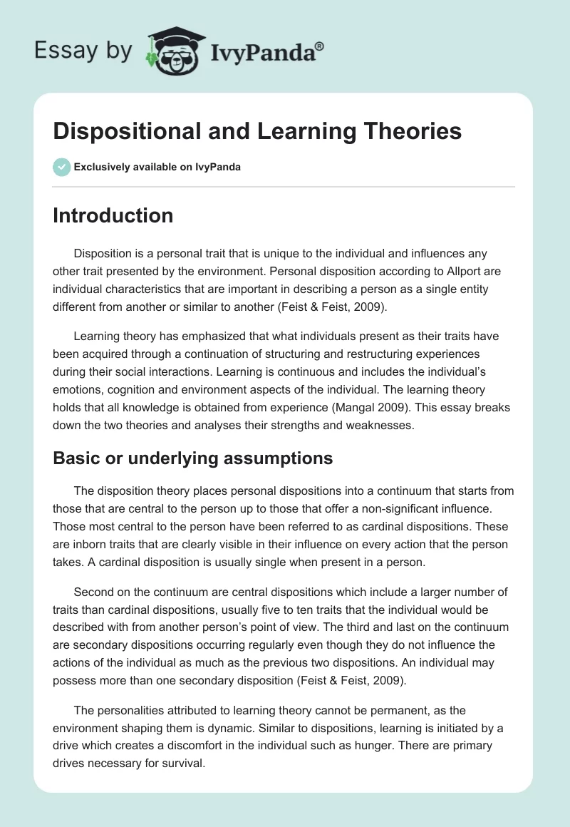 Dispositional and Learning Theories. Page 1