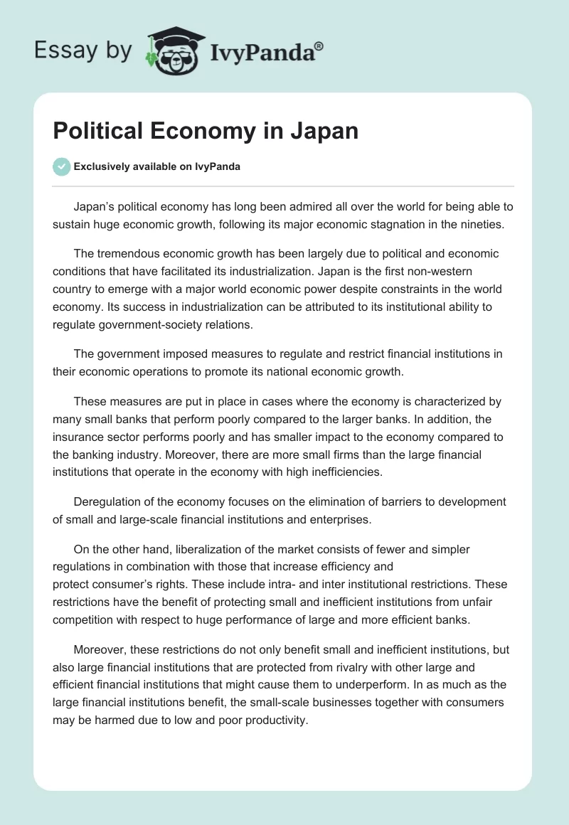 Political Economy in Japan. Page 1